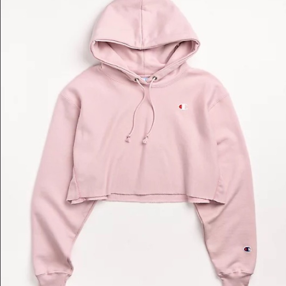 champion reverse weave hush pink crop hoodie